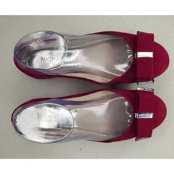 Michael Kors Kiera Suede Ballet Flats Deep Pink Size 6.5 M Bow Silver Logo - Picture 7 of 11
